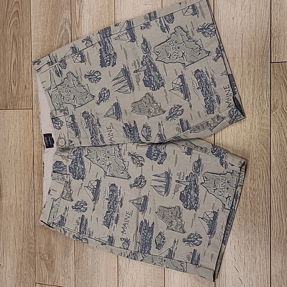 J CREW Gramercy MAINE Theme Grey Cotton Sz 33 Mens Casual Flat Front‎ Shorts